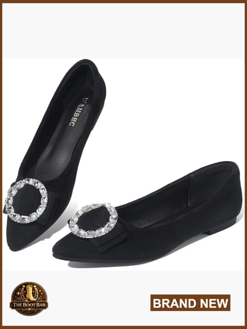 Pointed Toe Suede Flats with Rhinestones, Slip On Comfort Work Shoes